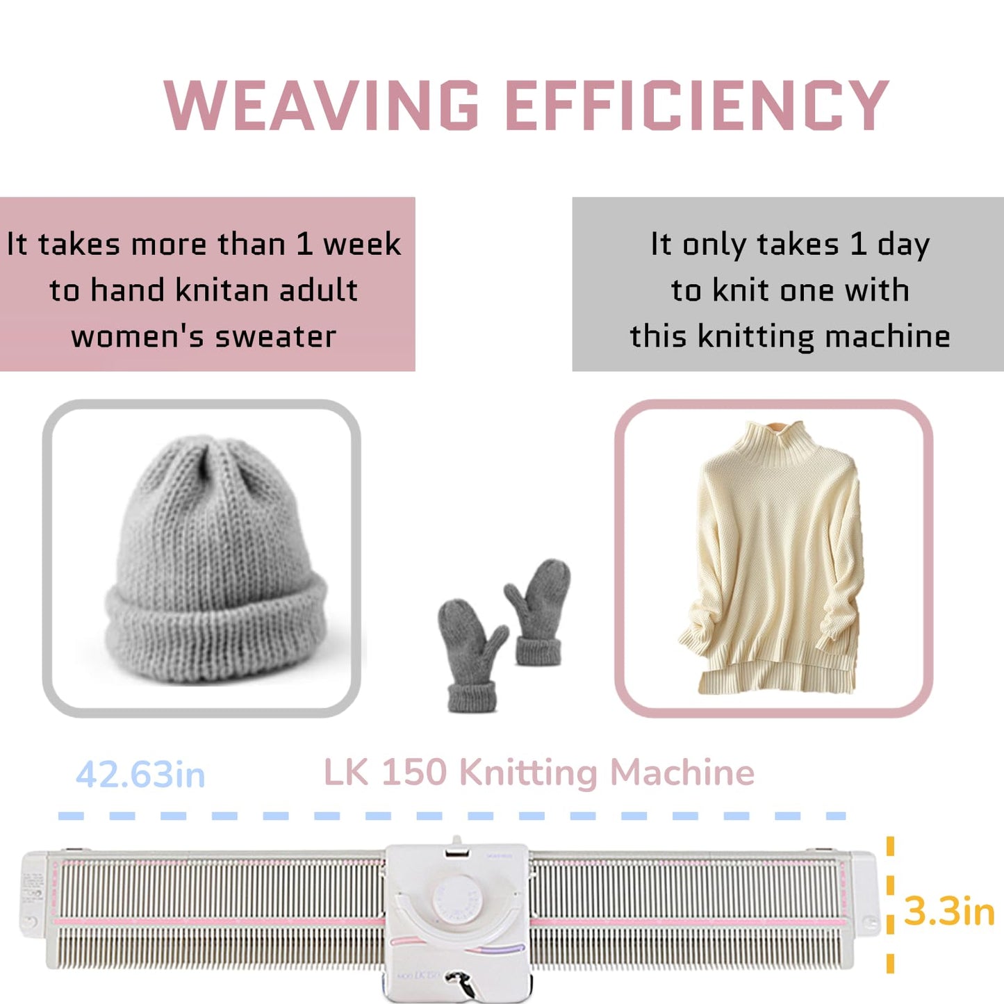 Rosvola Knitting Machines for Adults, 150 Knitting Machine, 150 Needle Knit Fast Flat Knitting Machine Kit and Parts Accessories