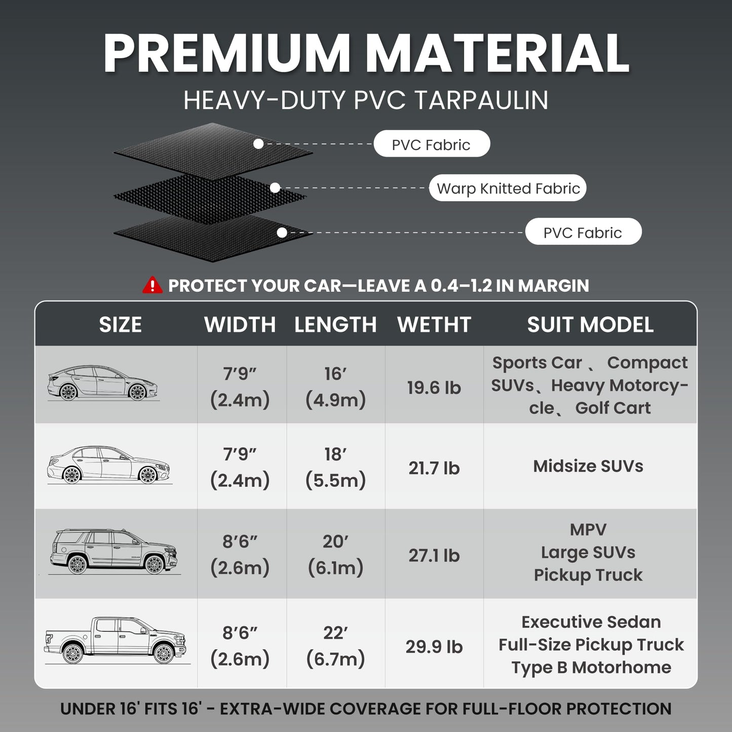 DremGara 7'9" x 16' Heavy-Duty Garage Floor Mat - 610GSM Commercial-Grade PVC Car Snow Mat with 1.2" Raised Edges to Trap Water & Mud, Waterproof Garage Containment Mat for SUVs, Non-Slip