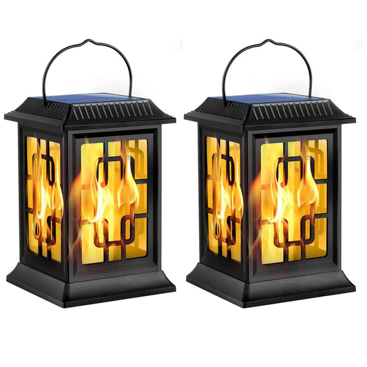 Ambaret Flickering Solar Lantern Outdoor, Waterproof Hanging Flame Solar Powered Lantern for Pathway, Tabletop, Patio, Garden Decoratives (2 Pack)