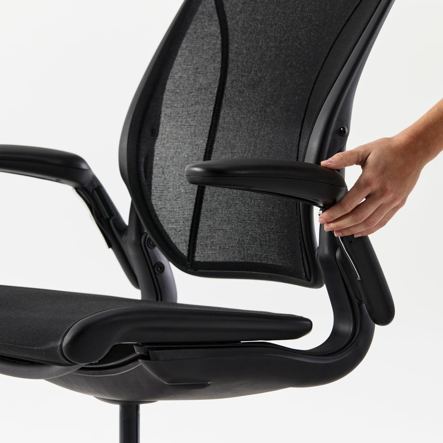 Humanscale World LM Black Catena Mesh Ergonomic Office Chair for Desk with Black Mesh Seat, Adjustable Simple Desk Chair, Black Frame