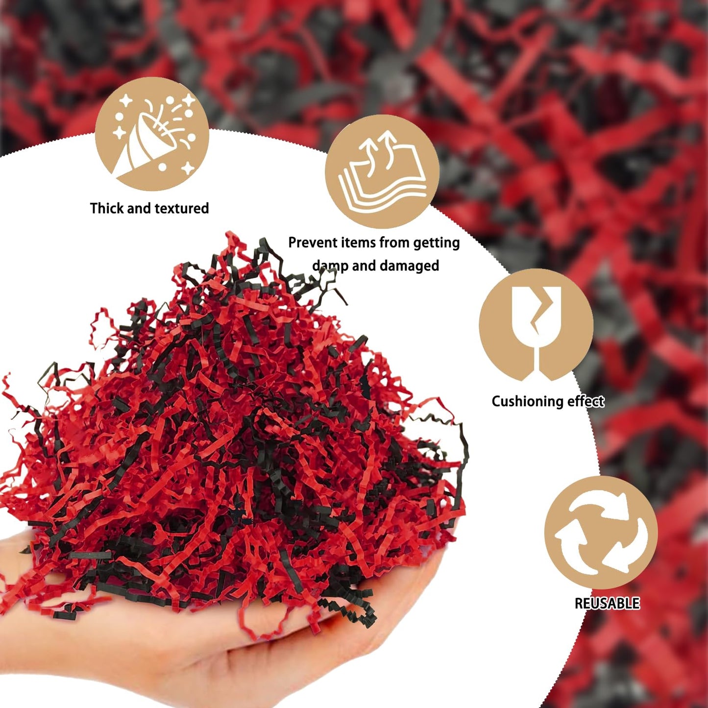 Zankubom 1 LB Crinkle Cut Paper Shred Filler Great for Gift Wrapping, Basket Fillers, Birthday, Gift Wrapping, Fiesta Stranger, Halloween Christmas Party Decor Filling Supplies Black Red