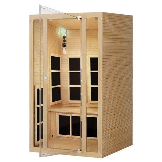 JNH Lifestyles Joyous 2-Person Low EMF FAR Infrared Sauna with Chromotherapy Light for Home Indoor Spa Use - 7 Carbon Fiber Heaters, Canadian Hemlock Wood