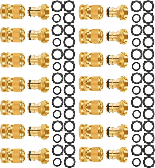 FRQNTKPA Garden Hose Quick Connector, No-Leak 3/4 Inch GHT Thread Fitting Water Hose Female Adapter and Male Adapter, Heavy-Duty Rust Resistant Brass Water Pipe Connect, Easy to Use (14 Pack ）