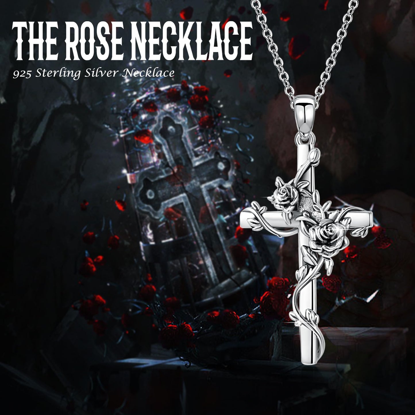 Cuoka Cross Necklace - 925 Sterling Silver Rose/Sunflower/Tree of Life/Family Tree Cross Pendant Jewelry - Spiritual Symbol of Religion Faith Love & Family Connection Beautiful Gift for Women Moms and ChristmasThanksgiving Day Baptism Special Occasions