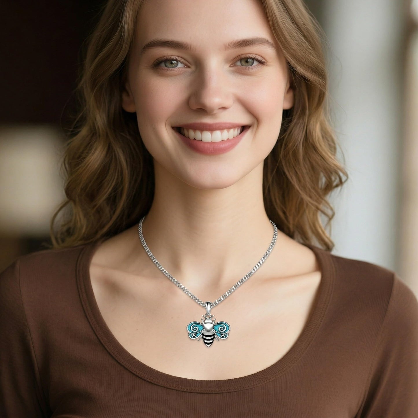 HKPATOP Bee Necklace 925 Sterling Silver Turquoise Bumble Bee Pendant Cute Jewelry Gifts for Women Animal Lovers