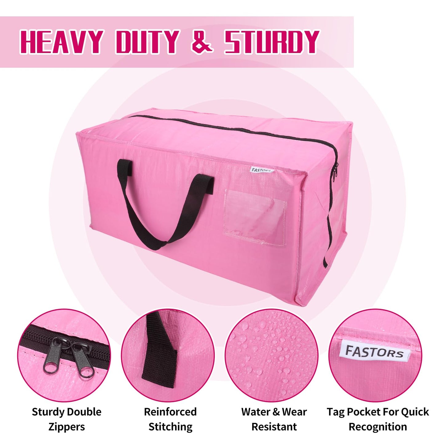 FASTORS 6-Pack Moving Bags,Heavy Duty Large Storage Bags with Zippers & Backpack Straps,Space Saver Bags are Packing Supplies for Moving & Travel,Alternative to Moving Boxes(Pink)