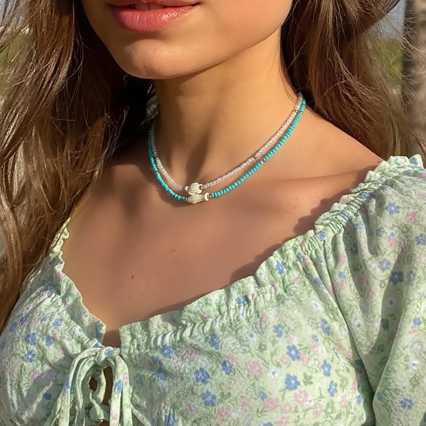 Lameybrt Cowrie Shell Surfer Necklaces, Hawaiian Beach Handmade Choker Set for Women, White Rice Bead with Black Accents, Bohemian Summer Seashell Choker 2 Piece Set, Perfect for Summer Beach Vacation, Birthday, Mother’s Day & Holiday Gifts (Shell 2A)