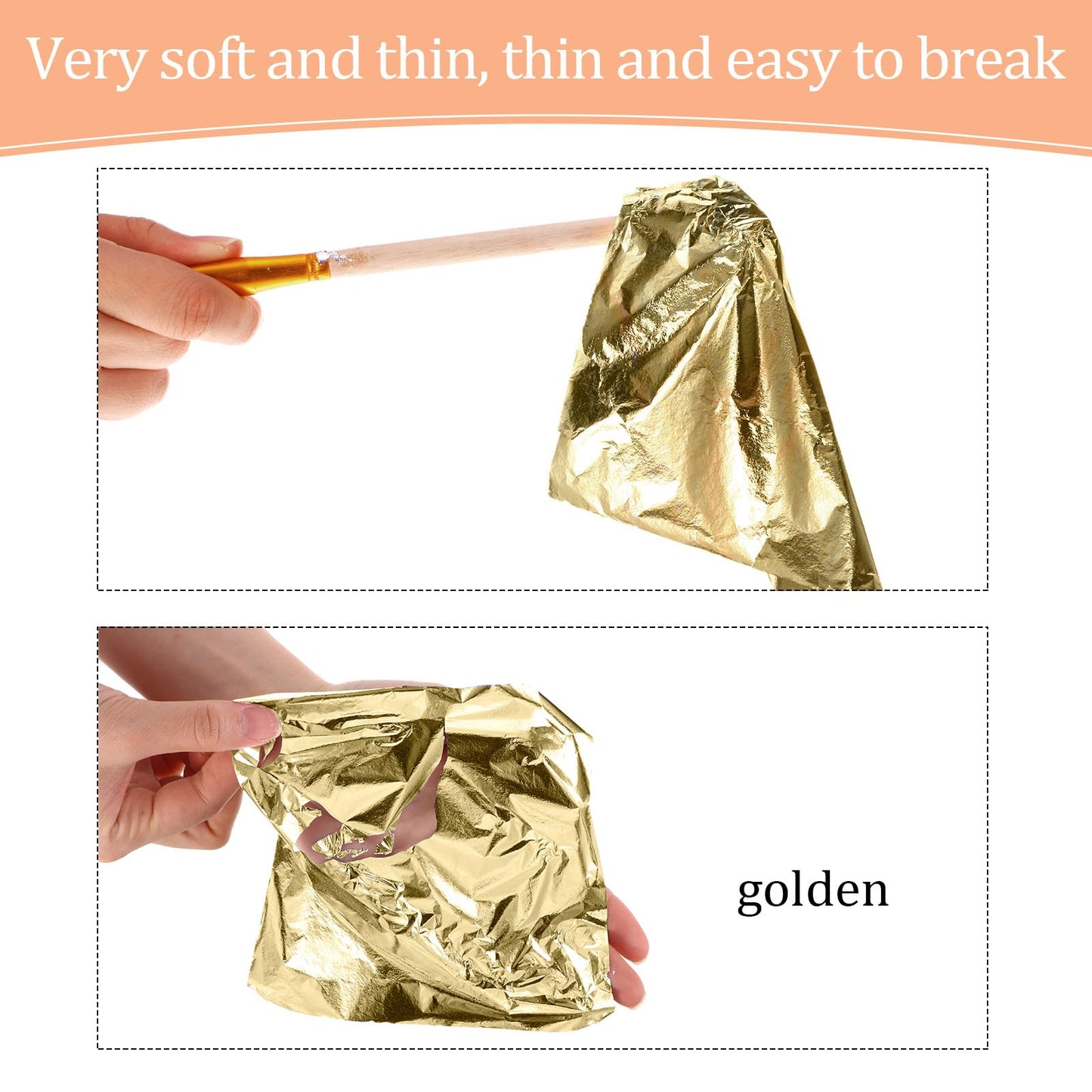 Cunhill 200 Pcs Gold Leaf Sheets for Art Foil Paper Leaf Art Foil Sheets Gilding Brush Thin Paper Craft for Painting Gilding Crafting Decoration,5.5 x 5.5 Inches(Gold)