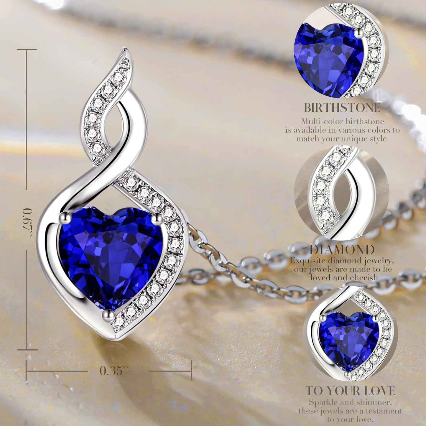 FANCIME Sapphire Necklace 14K Solid White Gold Heart Pendant with Diamond September Birthstone Necklace Jewelry Gifts for Mom Women