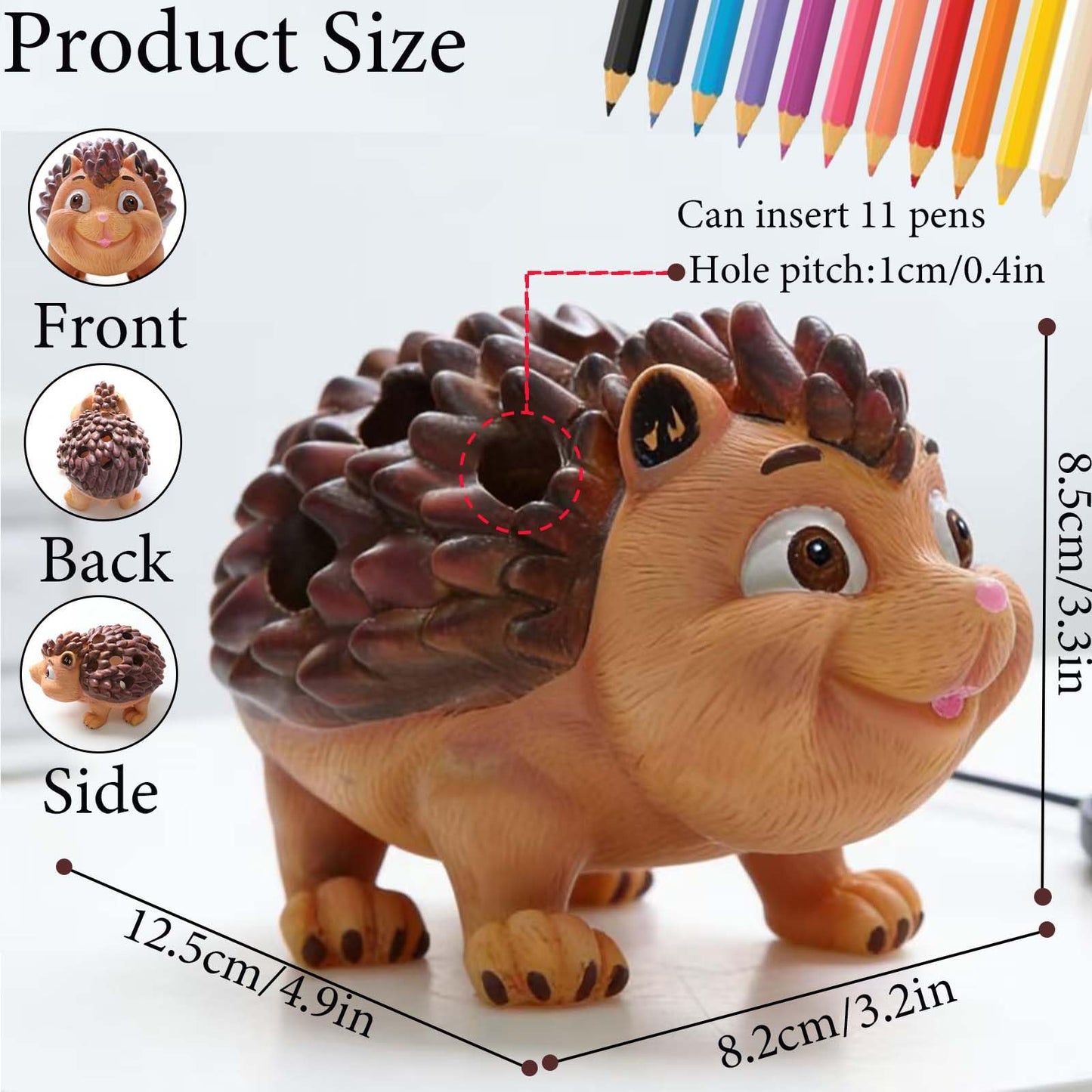 Daoofukeji Pen Holder for Desk Pencil Holder Wooden Hedgehog - Resin Hedgehog Shaped Pen Container Desk Organizer Decoration for Office Desk Home Decorative Animal Pen Holder Funny Gifts for Kids
