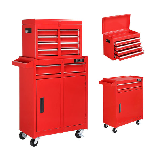 TUFFIOM 5-Drawer Rolling Tool Chest, Tool Storage Cabinet w/Drawers, Lockable Wheels, Detachable Top & Adjustable Shelf, Mechanic Tool Organizer Box for Garage, Workshop, Warehouse & Repair Shop
