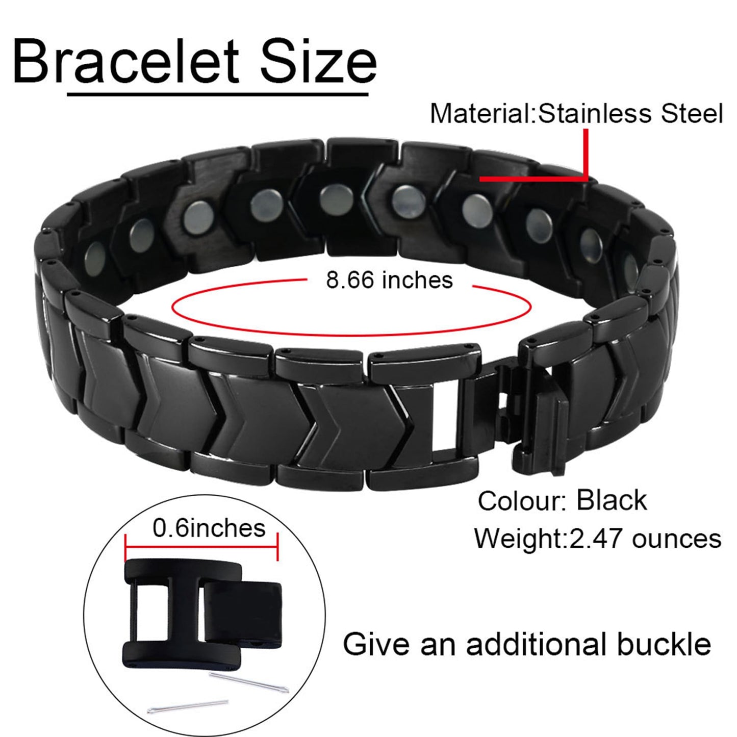 KYOSI Black Mens Magnetic Bracelet Stainless Steel Strength Magnetism Bracelets for Men 3500 Gauss Magnets Jewelry 8.66 inches Christmas Mens Gift