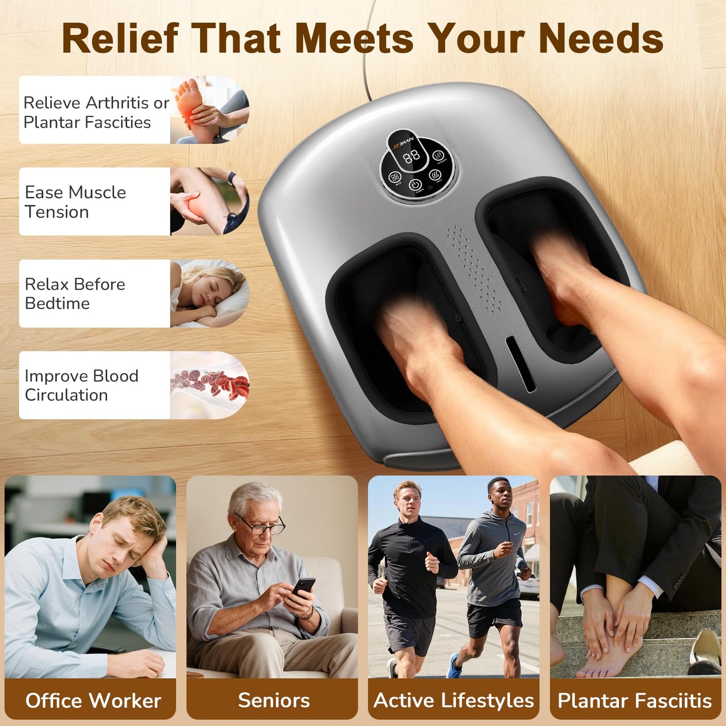 JZBRAIN Shiatsu Foot Massager Machine with Heat : Deep Kneading Foot Massager with Vibration & Compression for Plantar Fasciitis & Neuropathy - for Women & Men,Relax for Home Office Use (Black)