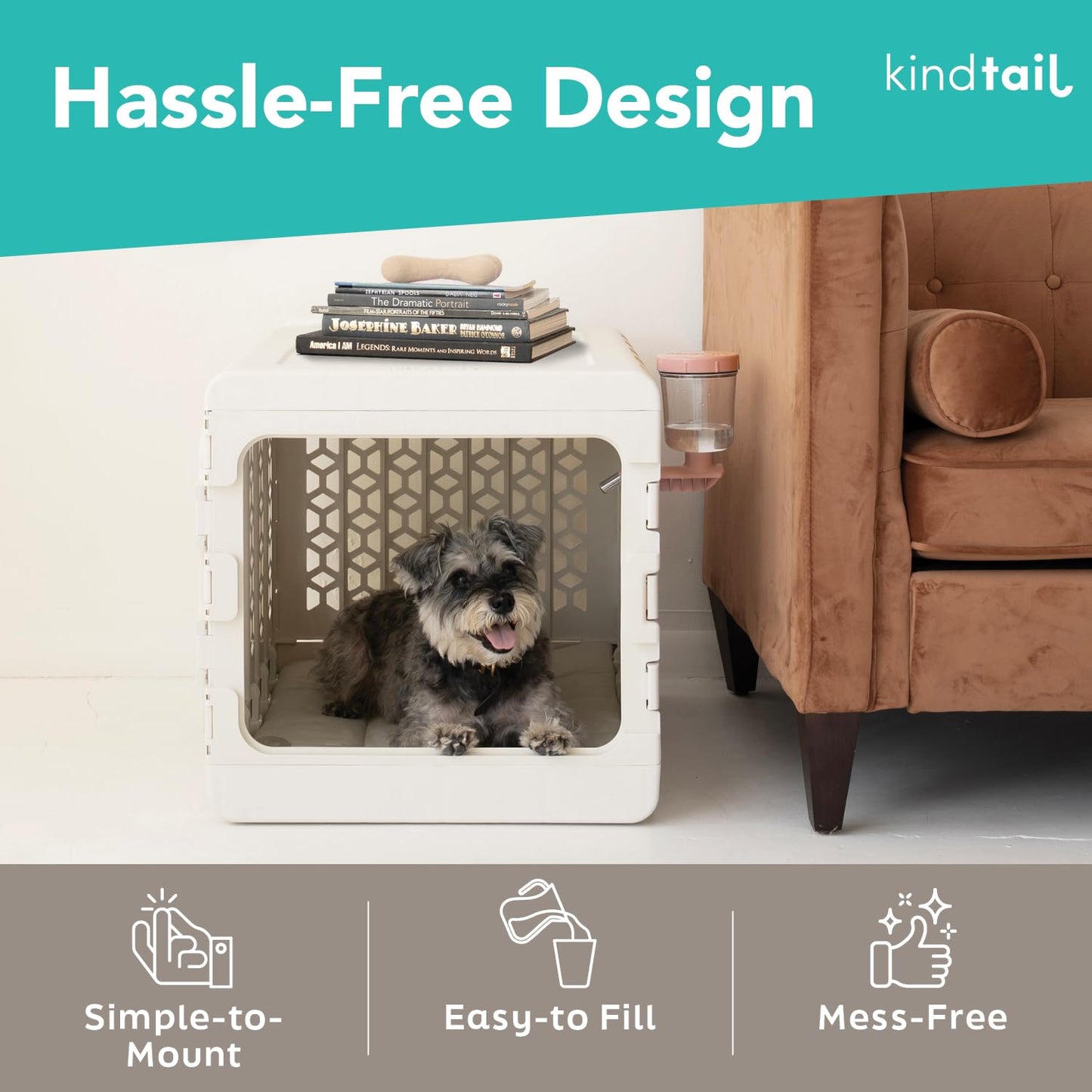 Kindtail Crate Bundle - Collapsible Dog Crate + Pad + Water Bottle - Comfortable PAWD Pad and Water Dispenser are a for The Pet Crate - Lightweight, Compact, and Portable Set for Travel