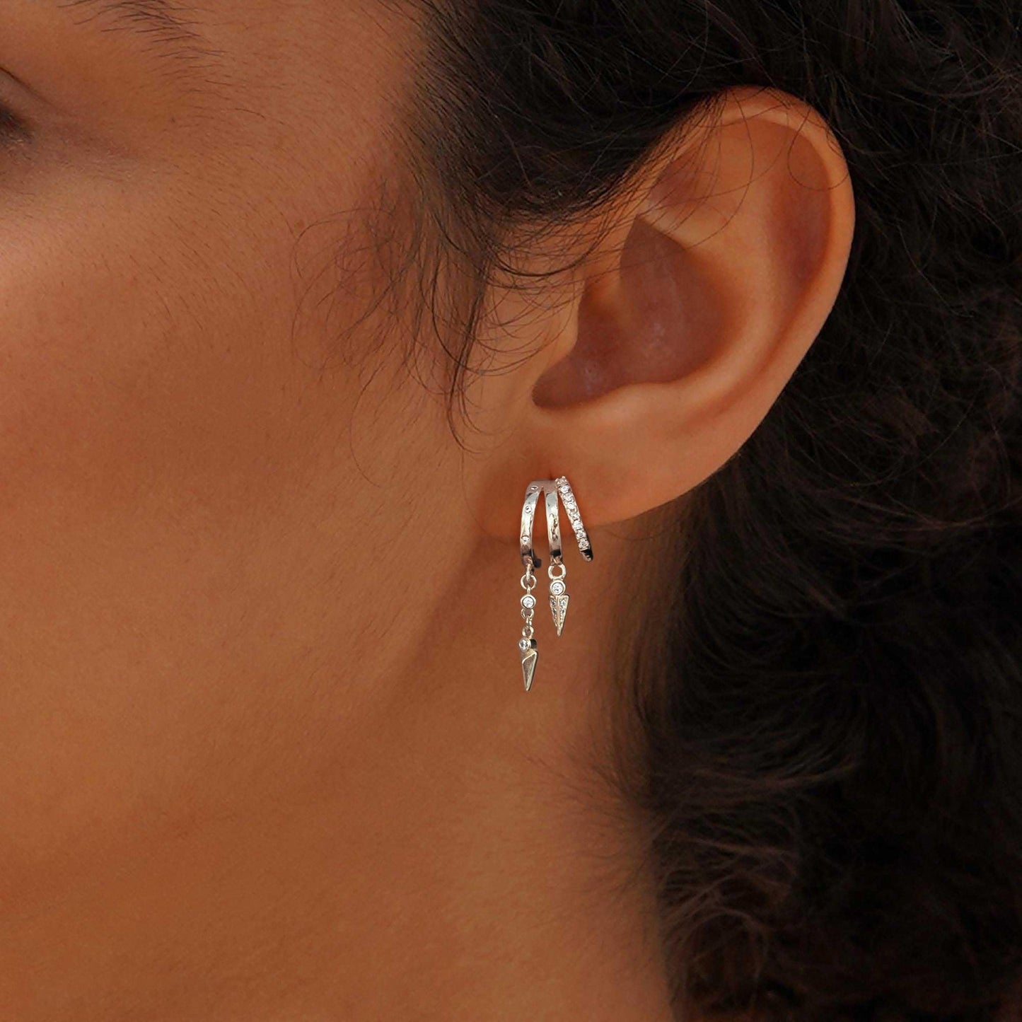 SELSHE Silver Hoop Earrings for Women,Simple Silver Dangle Earrings Dainty Triple Hoop Earrings Studs Hypoallergenic Statement Huggie Earrings for Women Trendy Cute Jewelry