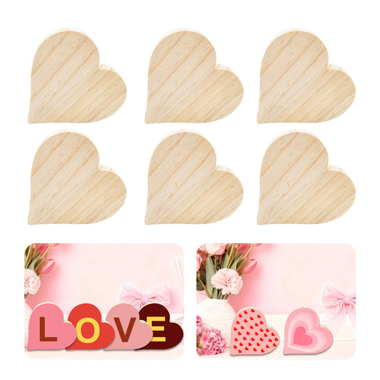 6 Pcs Wooden Blank Cutouts Unfinished Thick Shaped Table Wooden Signs Wood Blocks to Paint for DIY Crafts Holiday Home Tiered Tray Party Decorations Gift Making (Heart)