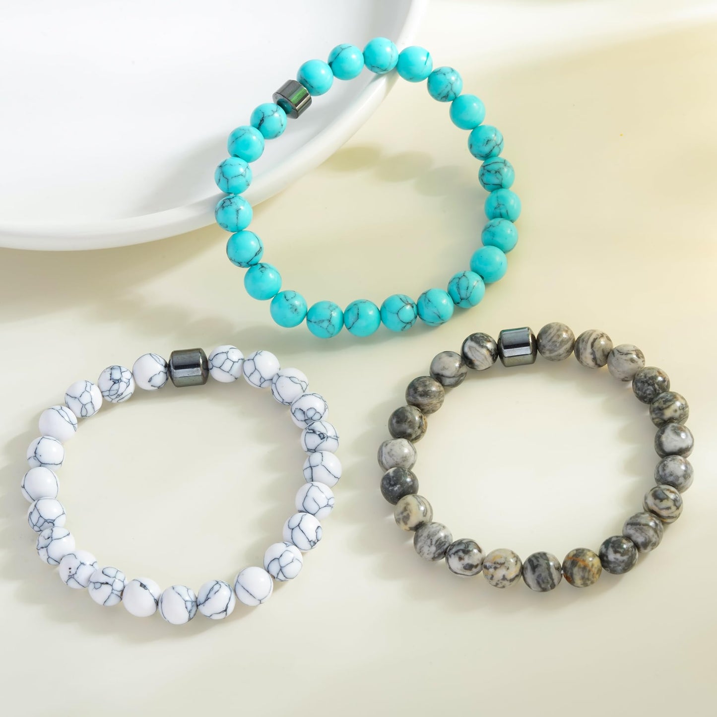 ZHDHDQ 3PCS Glame Anti Alcohol Bracelet for Men Women，Stone Volcanic Stone Reduce the Urge Drinking Alcohol Manifestation Relieve Anxiety Stress Jewelry Gift (grey/emerald green/ashen)
