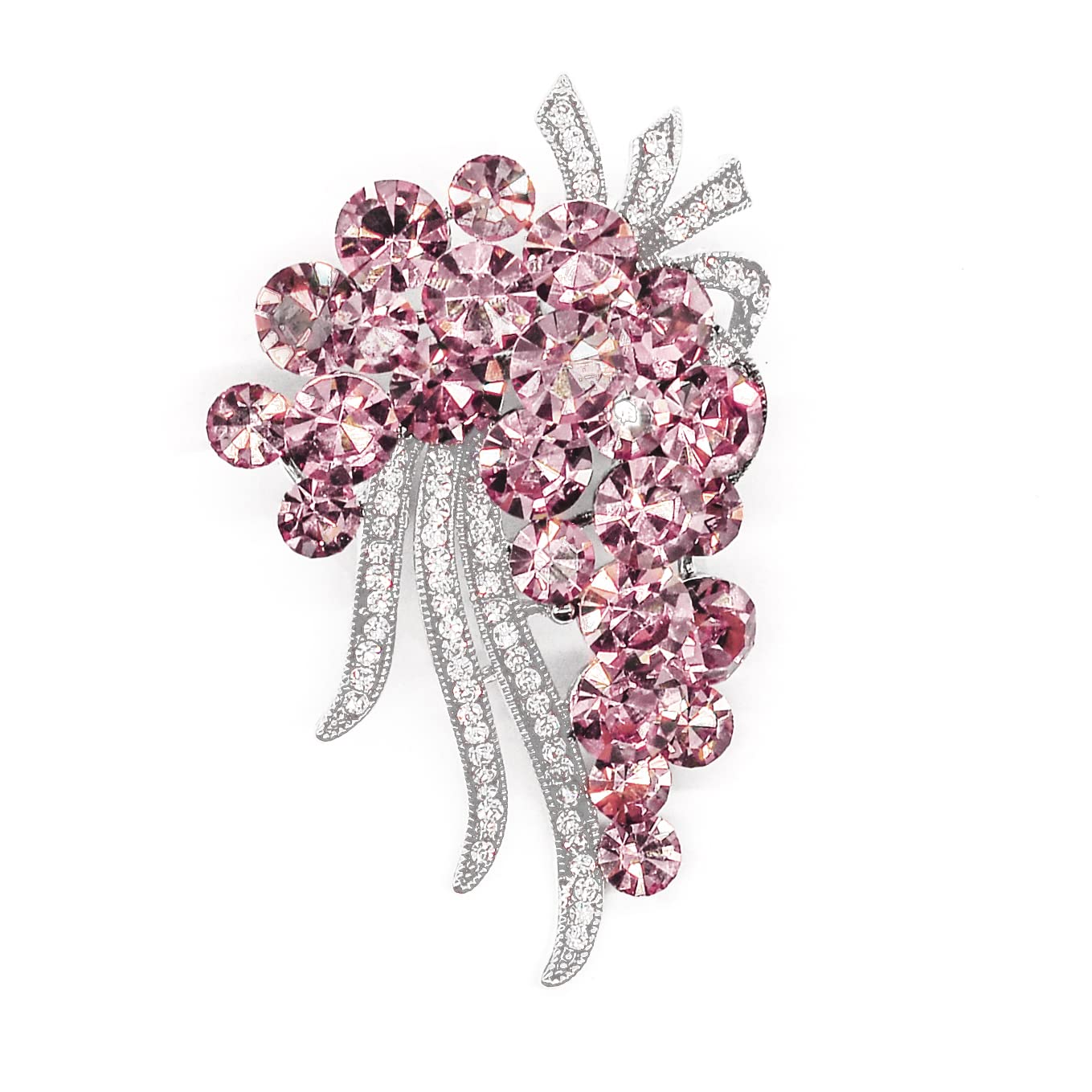 SinglinArt Brooches for Women Girls Pink Flower Rhinestone Crystal Jewelry