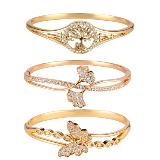 3 Pack 18K Gold Plated Bangles Bracelet Set for Women, Dainty Vintage Trendy Fashion Jewelry, Ideal Gift for Birthday Christmas Valentine's Day Mother's Day for Girlfriend Wife Mom Sister
