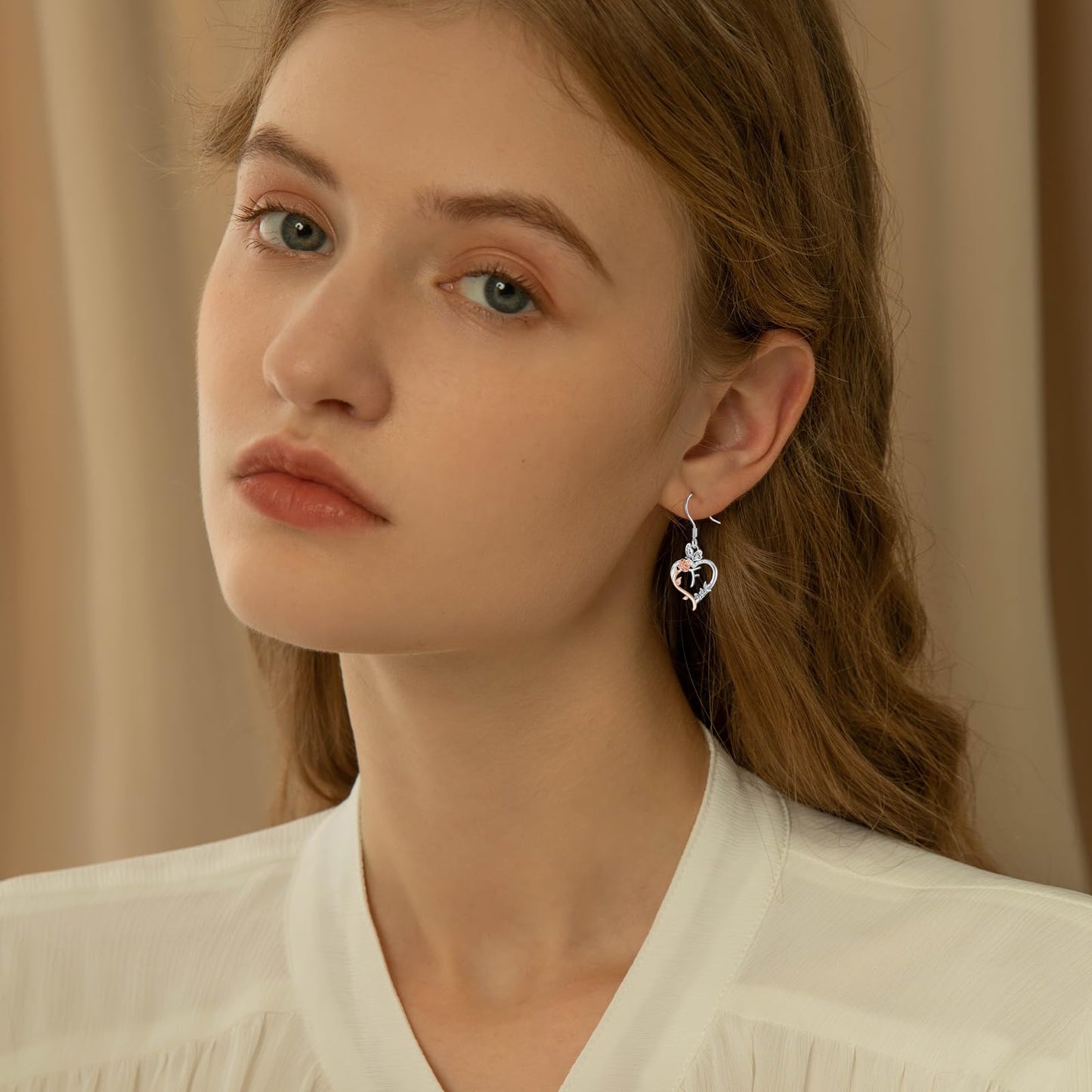 TOUPOP Rose Heart Initial Earrings Sterling Silver Butterfly Earring Initial F Letter Drop Dangle Earrings Jewelry Anniversary Birthday Mothers Day Gifts for Women Mom Wife Girlfriend Her