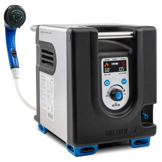 Hike Crew Portable Propane Water Heater & Shower Pump w/Built-in Battery | Compact Outdoor Cleaning & Showering System w/LCD, Safety Shutoff & Carry Case, Instant Hot Water for Camping & Hiking