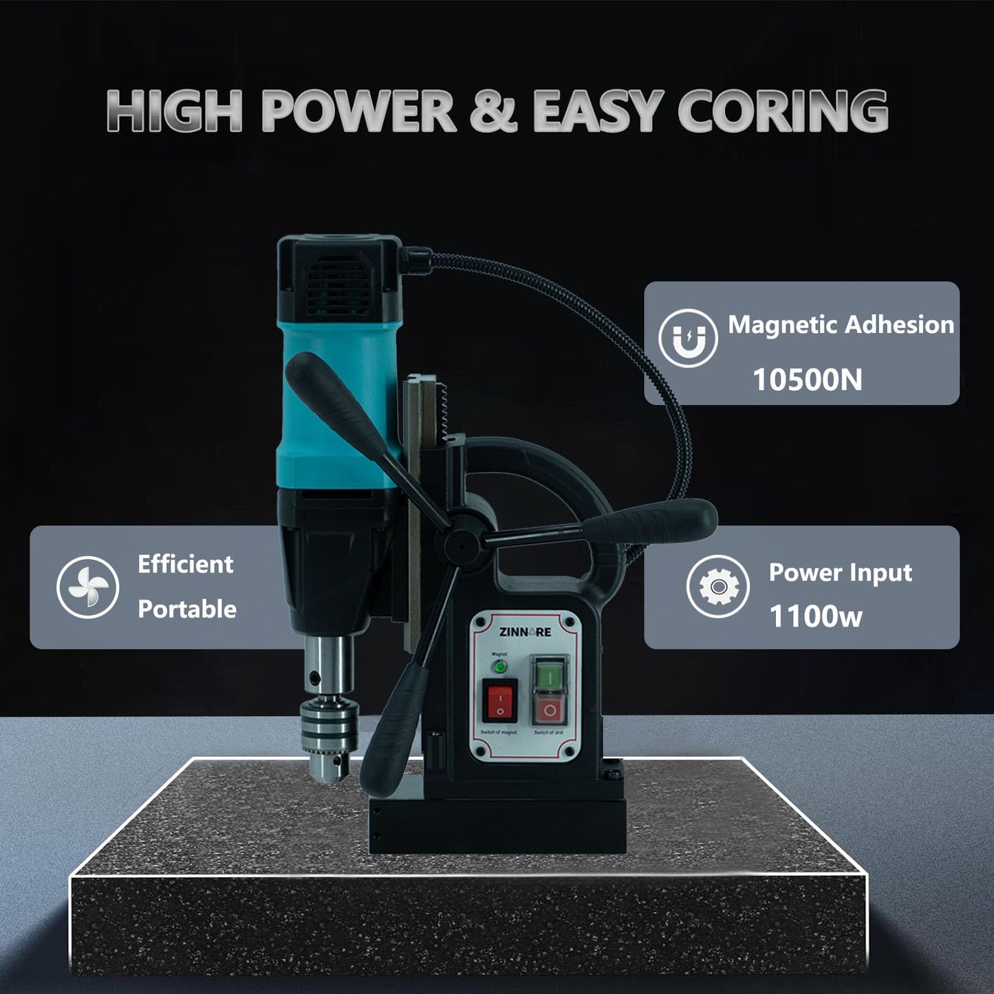 ZINNORE Mag Drill Press, Portable Magnetic Drill Press, 2360lbf/10500N Magnetic Drill, 700 rpm Speed Drilling Machine