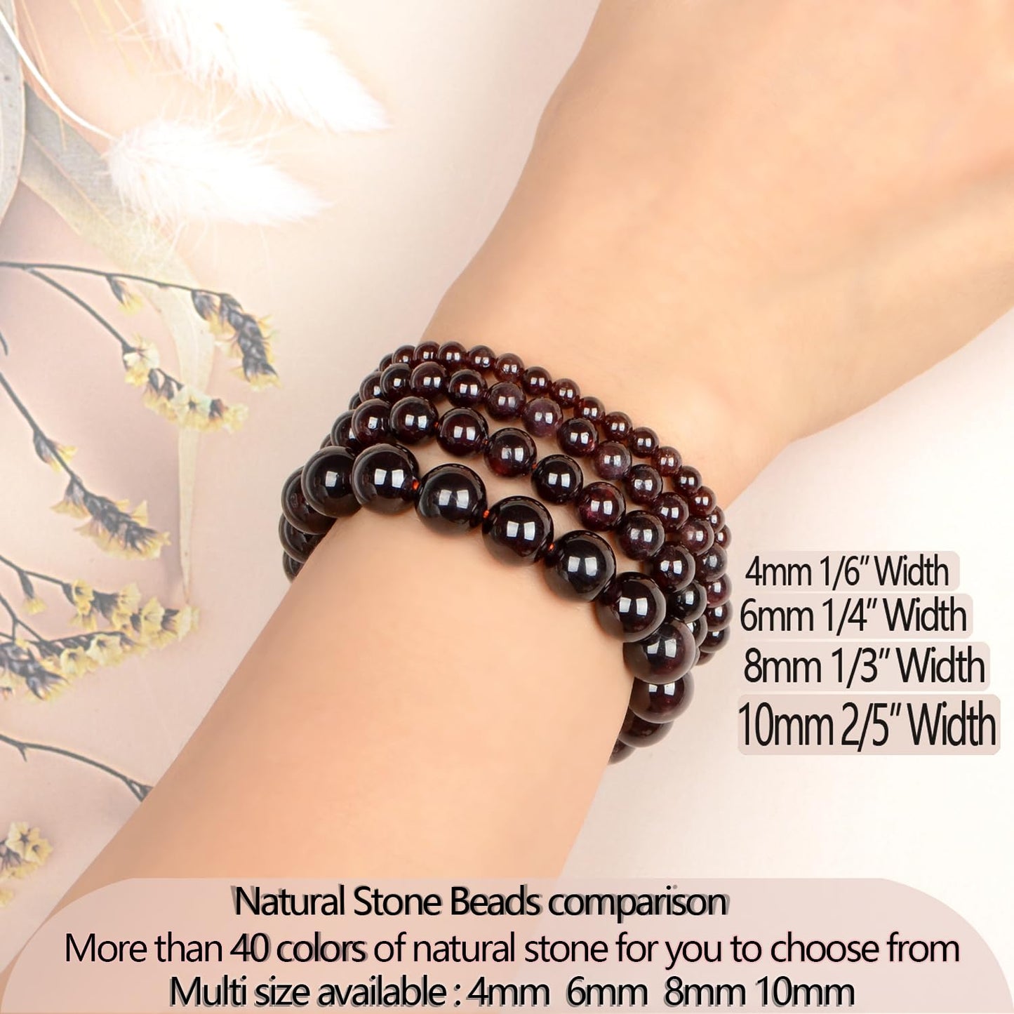 LPBeads Handmade Natural Gemstone Stretch Elastic 4mm Garnet Bracelet Healing Crystal Round Stone Beads Jewelry Gifts for Women Men