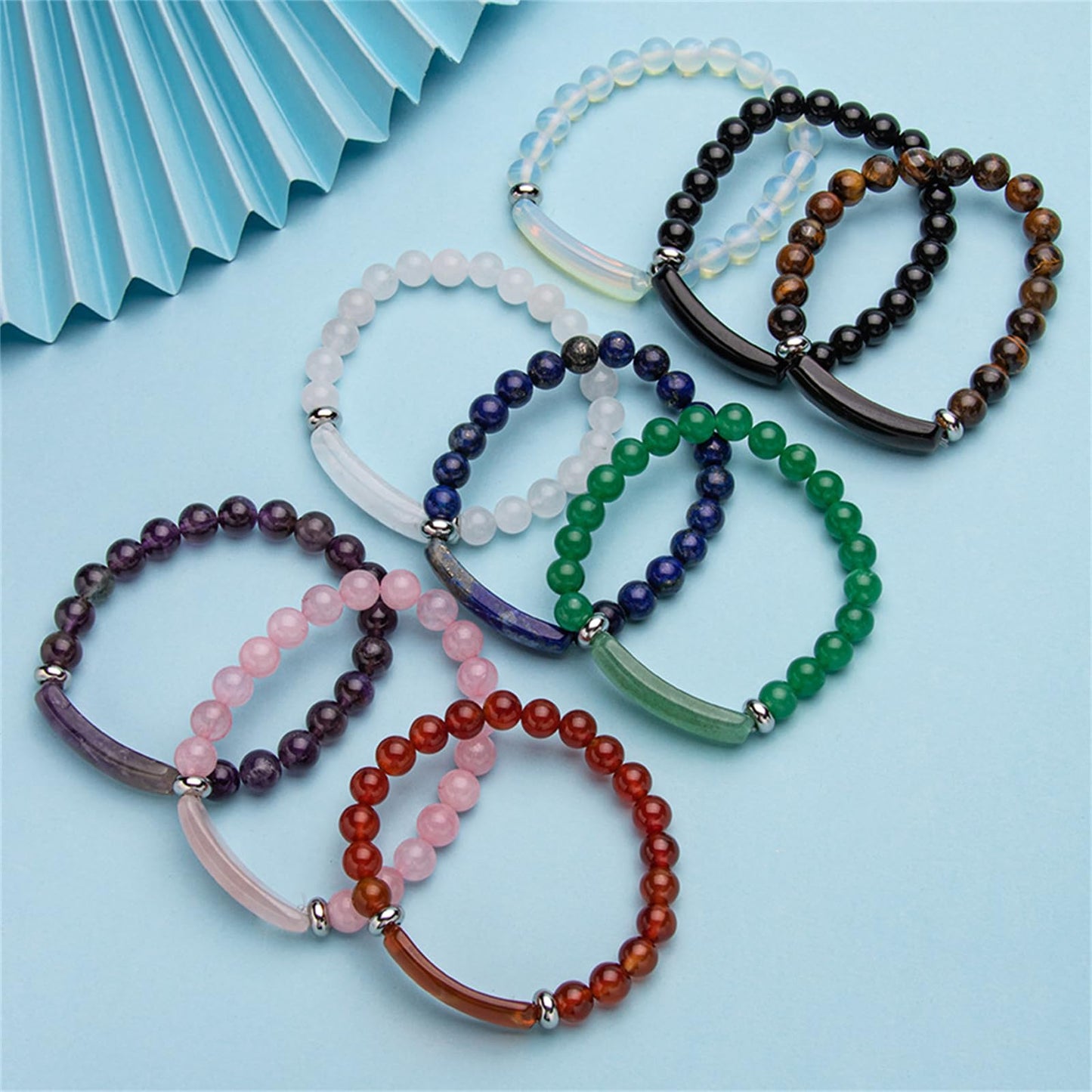 QLYOVWE Link Pheromone Bracelet for Women Pink Love Rose Quartz Pheromone Bracelet 8mm Healing Crystal Beads Stretch Bracelet Handmade Good Luck Energy Chakra Stone Beaded Bangle Bracelet (Green)