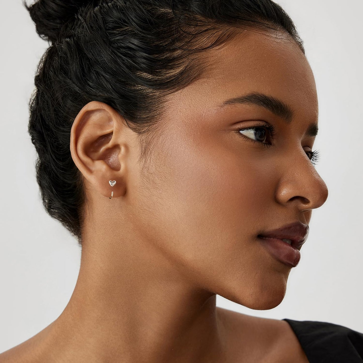 BISAER 925 Sterling Silver Heart Star Small Hoop Earrings, Hypoallergenic Backless Earrings Cartilage Earrings for Women, Dainty Sleeper Earrings with No Back Half Hoop Earrings Jewelry Gift for Her (Heart)