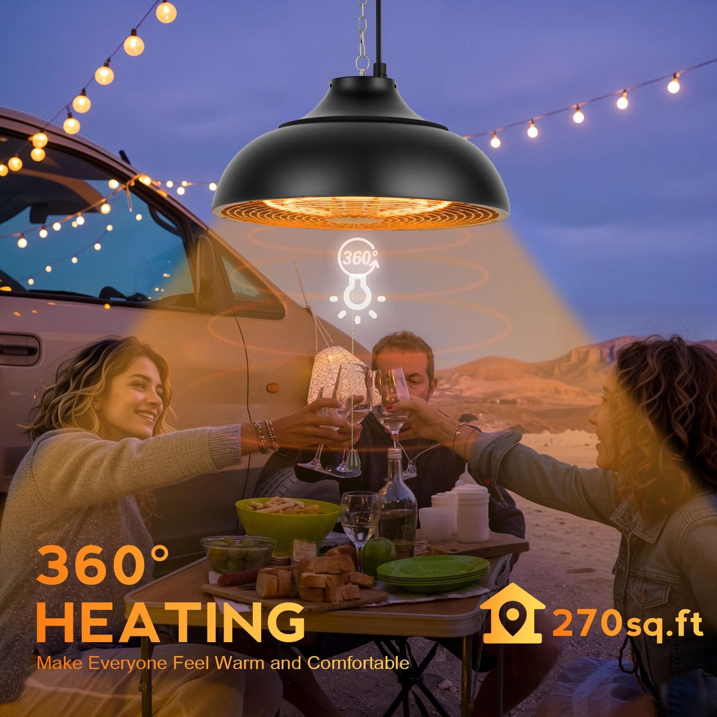 Cobuy 1500W Electric Hanging Patio Heater, 3S Instant Heat, Ceiling-Mounted Outdoor Heater with 3 Modes, Quiet Operation, Overheat Protection, IP55 Waterproof for Patio, Balcony (black, hanging)