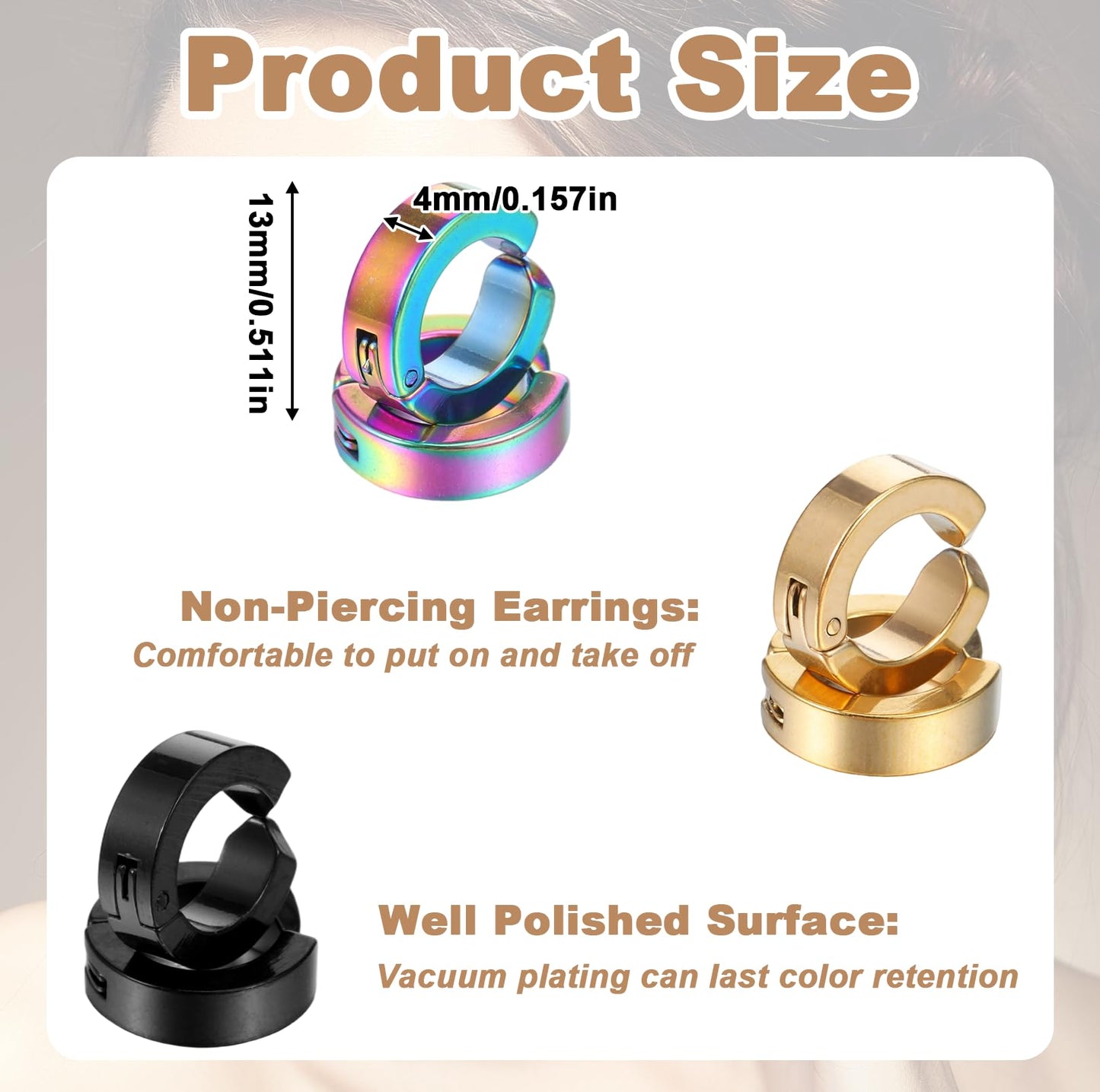 WJIAAA 10 Pieces Clip on Earrings, Non-Piercing Ear Clip Fake Hoop Earrings for Men and Women Stainless Steel
