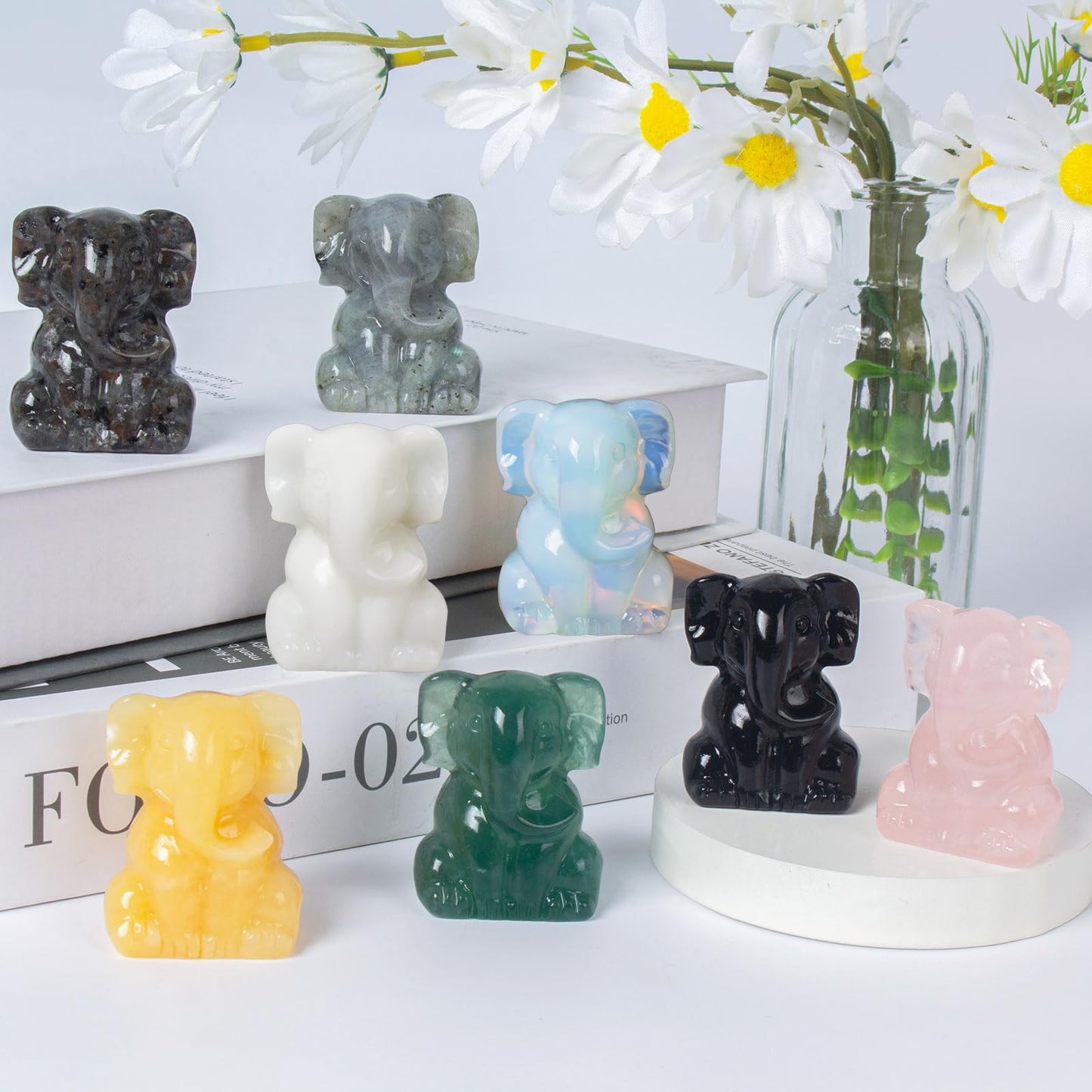 Ytbeoxk 2 Inch Crystal Elephant Decor Statues, Yellow Calcite Cute Sitting Elephant Figurines, Reiki Healing Crystal Carved Animal Statues, Home Office Desk Hand Carved Decor Gifts for Women