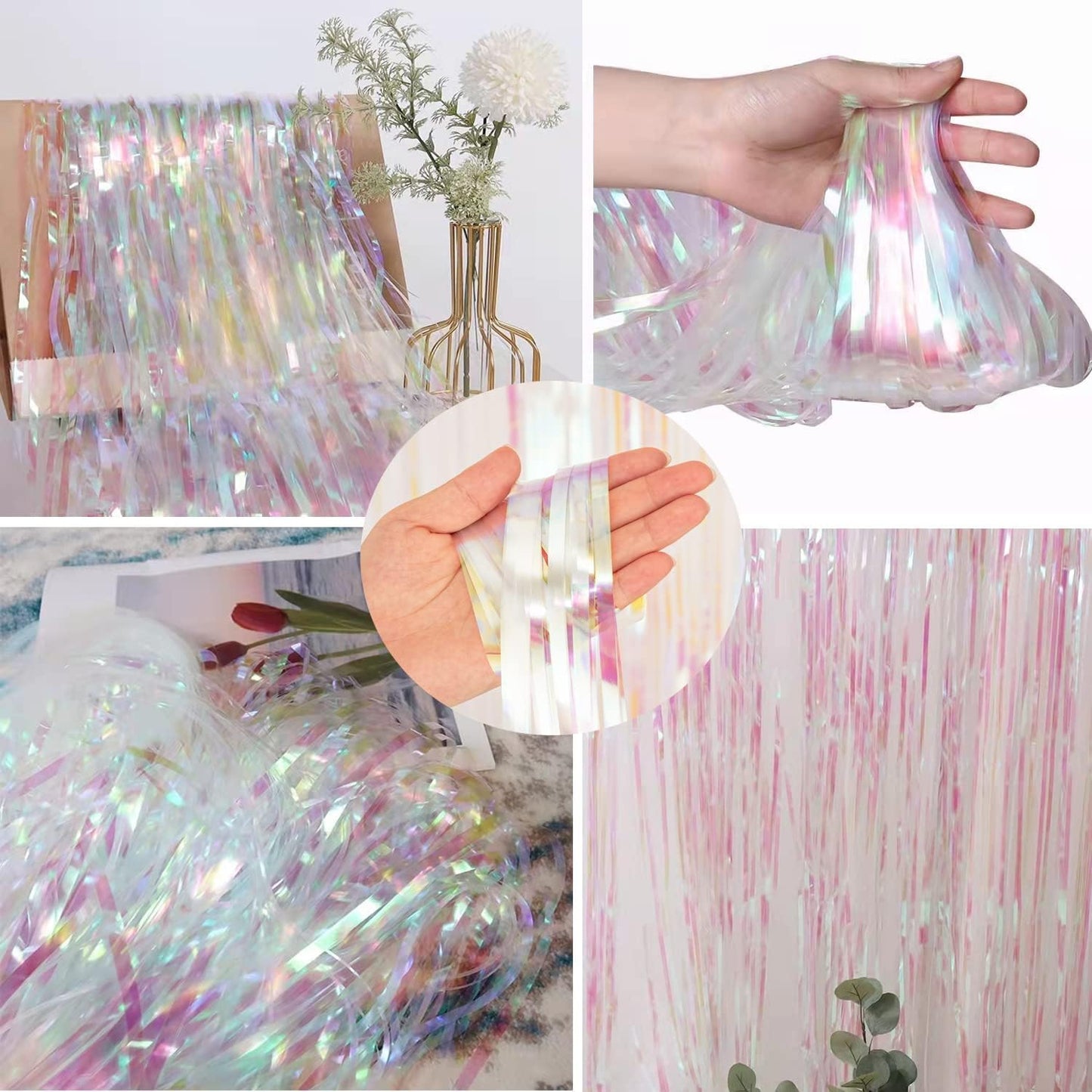 BRAVESHINE Iridescent Foil Fringe Backdrop - 2 Pack 3.2x6.5ft Holographic Tinsel Photo Booths Pros Streamer Curtains for Girl/16th Birthday/Engagement/Bridal/Anniversary/Bachelorette Party Decorations