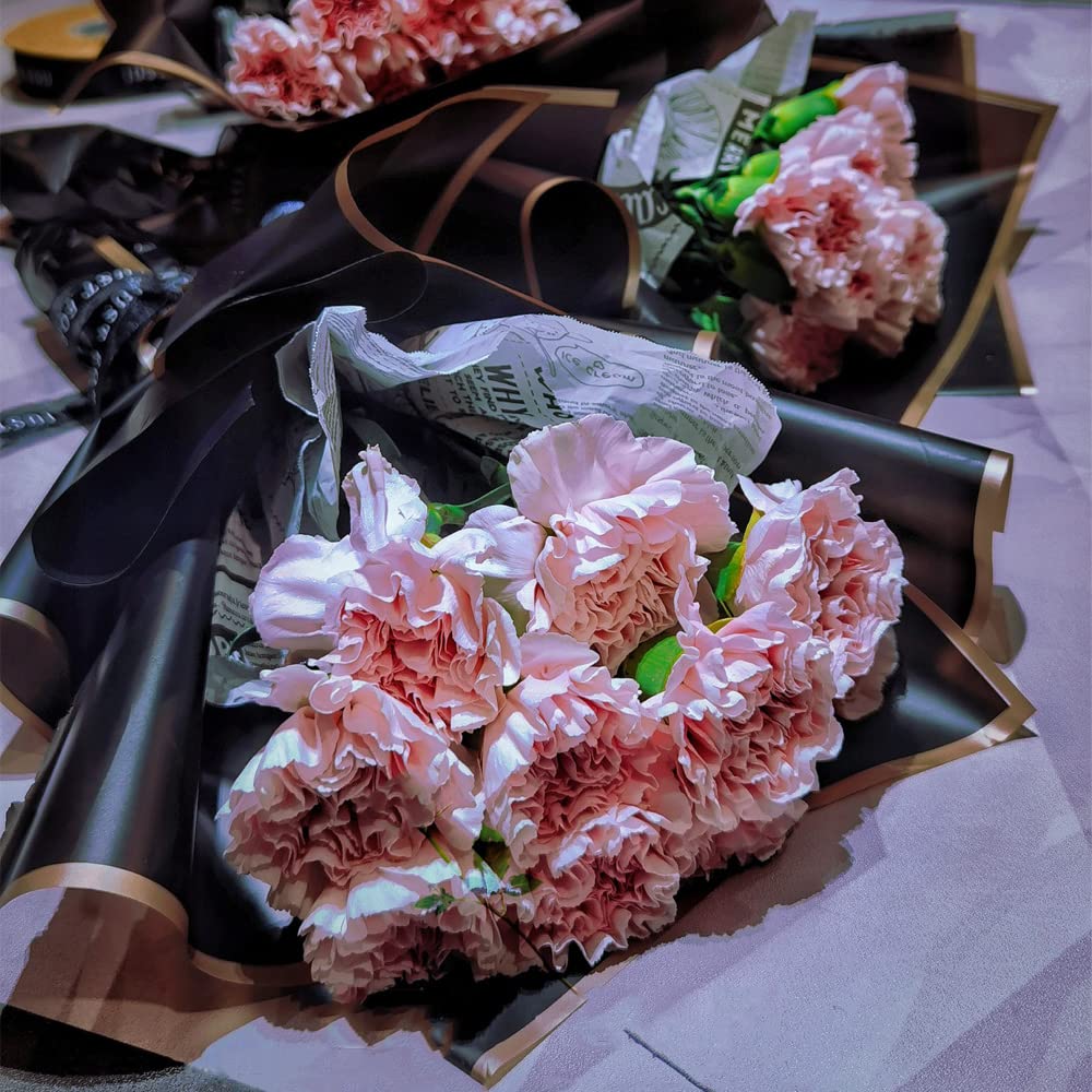 FVSEC 440 Sheet Flower Wrapping Paper Floral Bouquet Paper With Gold Edge Korean Wrapping Paper for Florist Supplies DIY Gift Wedding Anniversary, 23 x 23 Inch (Black)
