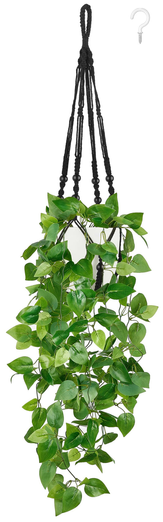 Mkono Fake Hanging Plant with Pot, Artificial Plants for Home Decor Indoor Macrame Plant Hanger with Fake Vines Faux Hanging Planter Greenery for Bedroom Bathroom Kitchen Office Decor (1, Black)
