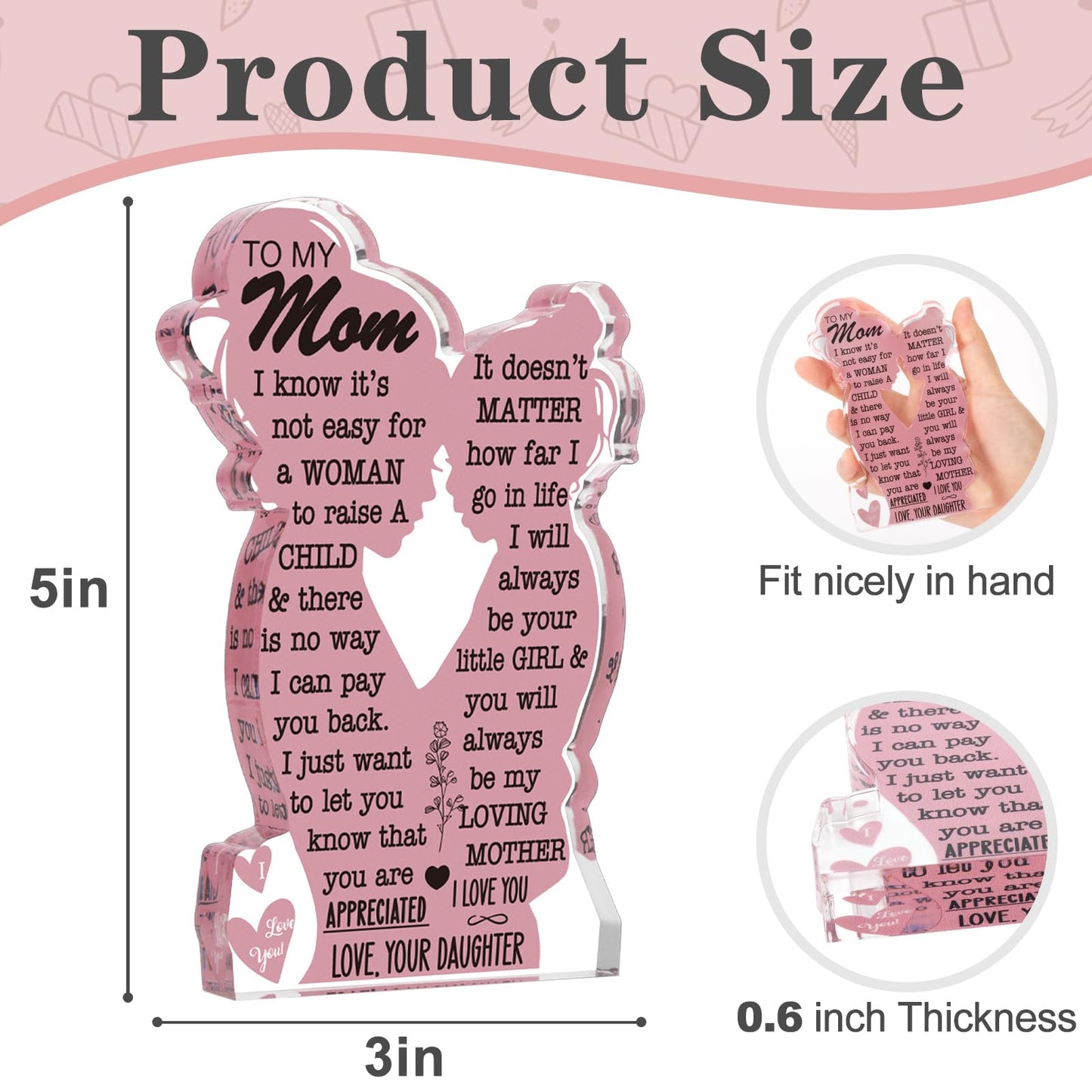 Mom Gifts from Daughter Christmas Gift for Mom, Mom Birthday Ideas Gift Cool Mother's Day Gifts from Daughter Best Mom Ever Gifts New Mom Single Mom Christmas 2024 Acrylic Plaque Sign 5x3in