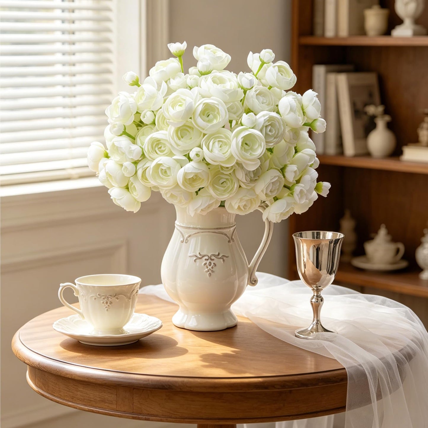 LzLflor 32Pcs Ranunculus Artificial Flowers, Ivory White Faux Silk Mini Peonies Bulk – Fake Wedding Flowers for DIY Bouquet, Home Decor, Bridal Shower & Centerpieces