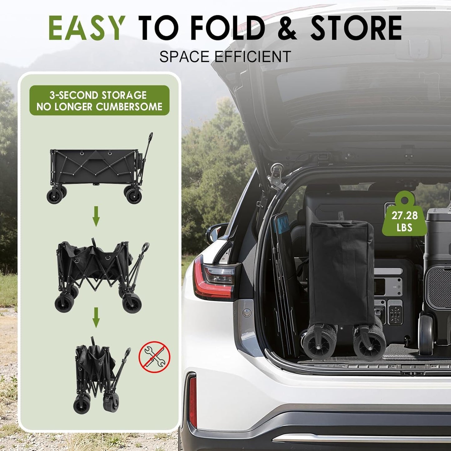 ZENPETIO 49" Collapsible Wagon Cart, 900LBS Heavy Duty Extra Long Folding Utility Wagon, 300L Large Capacity Wagon with Extender All-Terrain Big Wheels with Brakes for Camping, Garden, Sports, Grocery