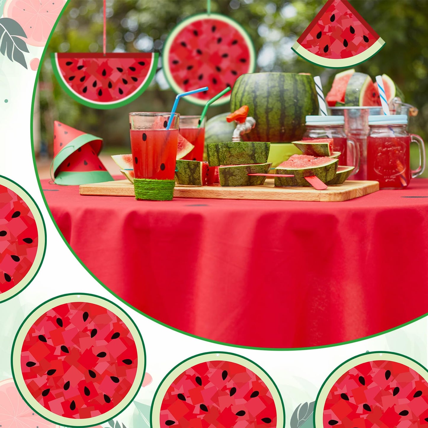 Motipuns 24 Set Summer Crafts Tissue Paper Craft Kits DIY Luau Hanging Ornament Cutouts Supplies Make Your Own Hawaiian Tropical Decorations for Summer Classroom Home Party Decor(Watermelon)