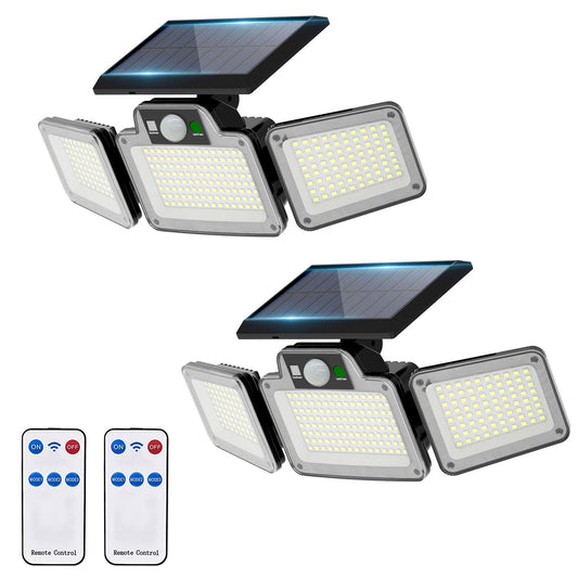 JumJam 280 LED Solar Flood Security Lights, Solar Outside Lights with Remote Control, Motion Sensor Lights Outdoor, Waterproof for Porch, Patio, Yard, Garage, 2 Pack