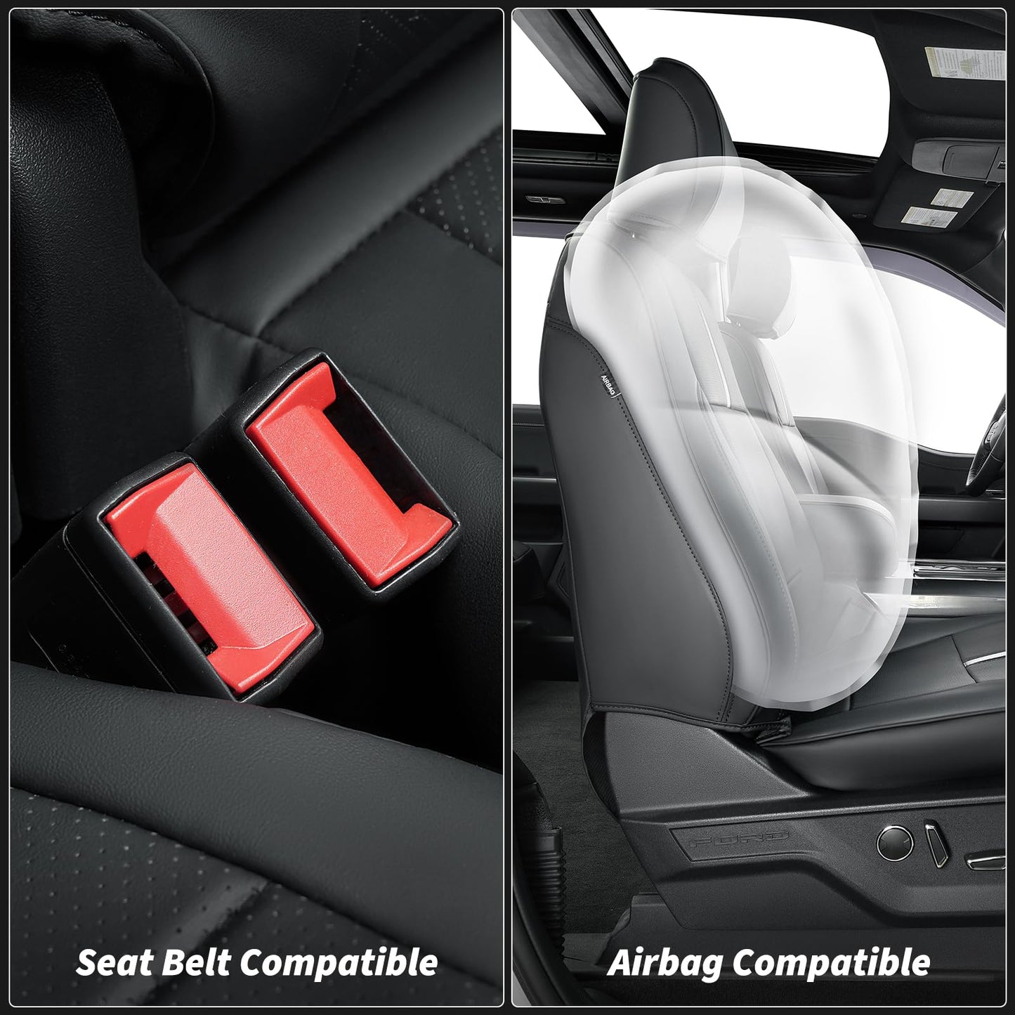 Car Seat Covers Custom for Ford F-150 | 2025 2024 2023 2022 2021 | Full Set for F150 SuperCrew CrewCab XL XLT | Pickup Leather Seats Protector Coverage Cushion F 150 Interior Accessories | Black
