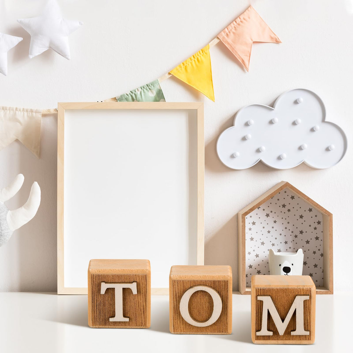 Kigley 8 Pcs Custom Wooden Name Sign 8 Letter Blocks and 78 Wooden Letter Name Wooden Cubes Wooden Blocks for Montessori Shower Name Alphabet Wood Signs(Wood)