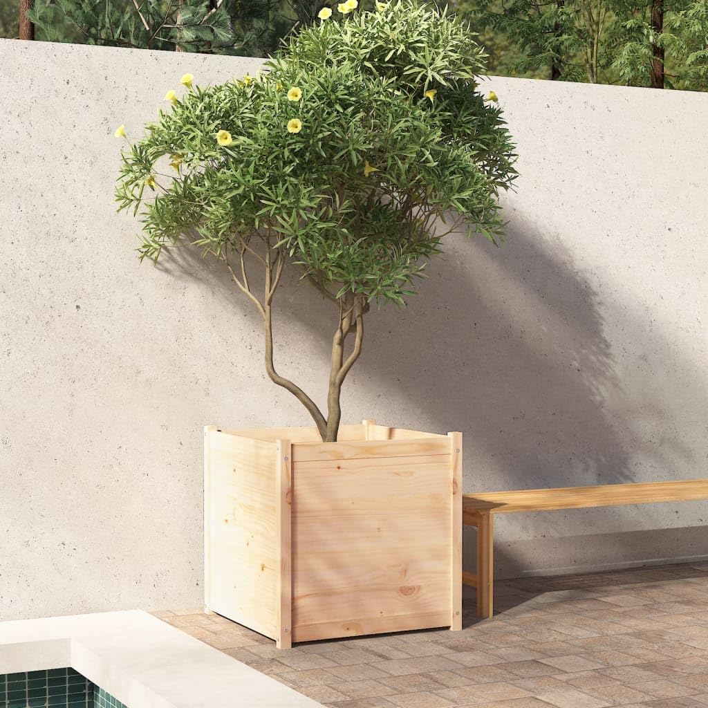 Keeushr Rustic Solid Pine Garden Planter 27.6 Inch Durable Outdoor Wooden Planter Box for Balcony Patio, Spacious Square for Flowers Herbs Vegetables, Natural Pinewood Container