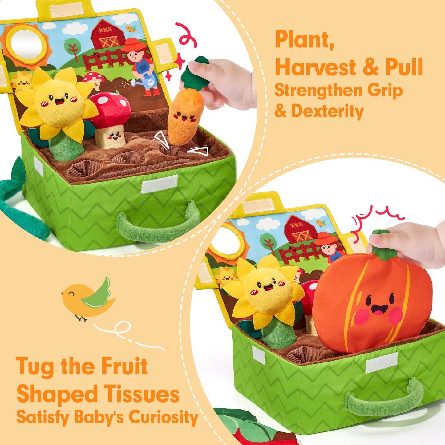 hahaland Baby Sensory Toys 6 Months - Soft Tummy Time Teething Toy and Fruits Vegetables Garden Plant Plush for Babies Gifts