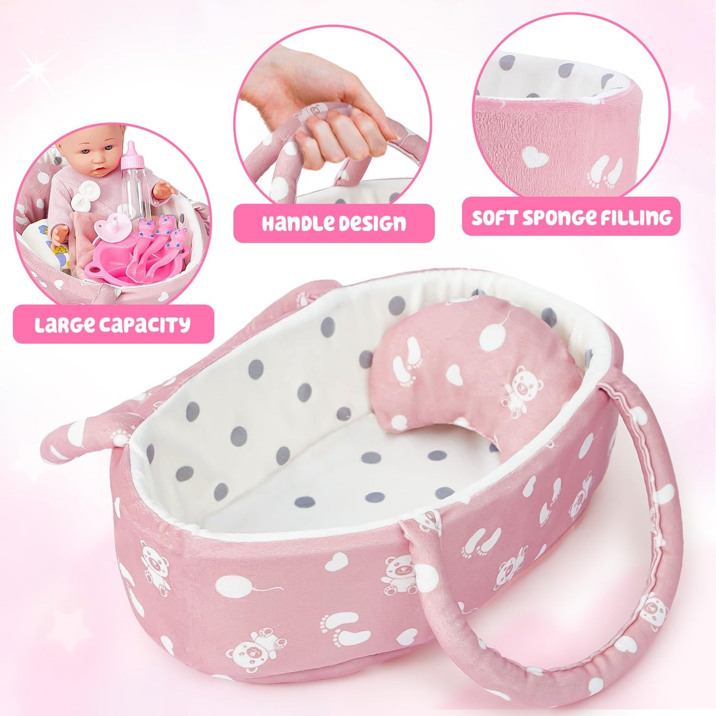 Golray 12" Soft Baby Doll Set with Accessories Bassinet Carrier, 13 Pcs First Toddlers Realistic Baby Doll Crib with Pillow/ Clothes/ Feeding Kit, Pretend Play Toy Birthday Gift for Girls Ages 3 4 5 6