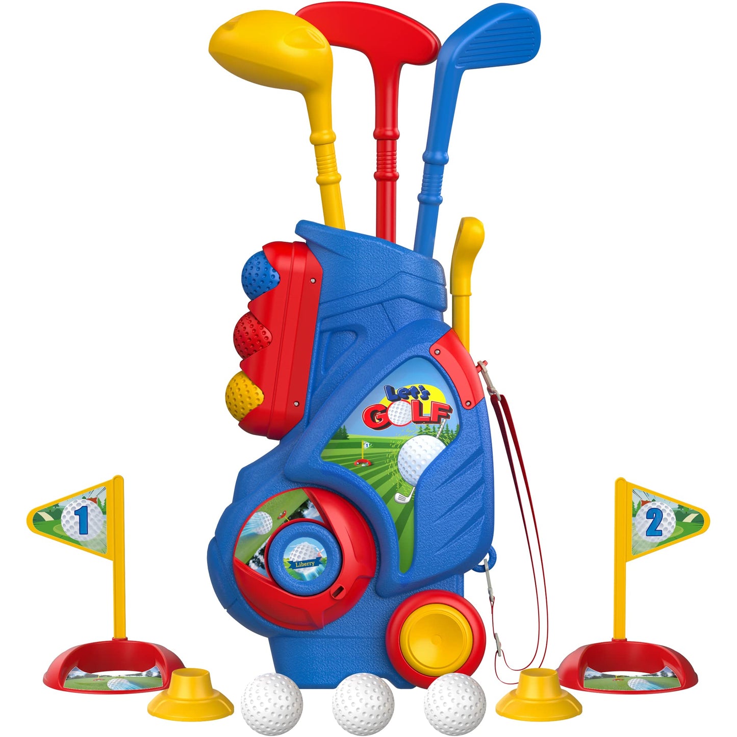 Liberry Toddler Golf Set, Upgraded Kids Golf Cart with Unique Shoulder Strap Design, Indoor Outdoor Sports Toys Gifts for Boys Girls 1 2 3 4 Years Old