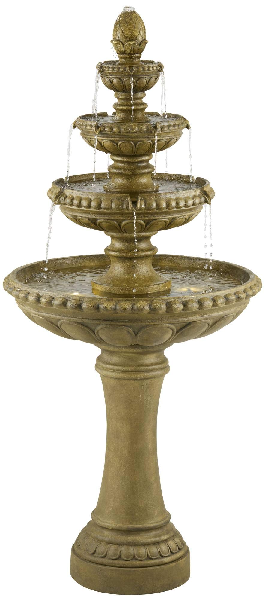 Sag Harbor 66" High Large Italian Outdoor Decor Sand Stone Floor Fountain with Light LED Waterfall 4-Tier Standing Basin Water Feature for Outside Garden Patio Yard Backyard Porch - John Timberland
