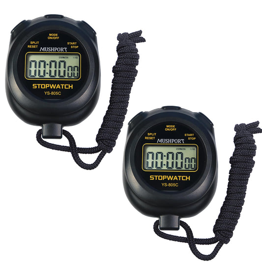 MUSHPORT 2 Pack Digital Stopwatch Sport Timer, ON/Off Countdown Large Display Simple Stop Watch for Sports Coaches PE-Teacher Referees, Black