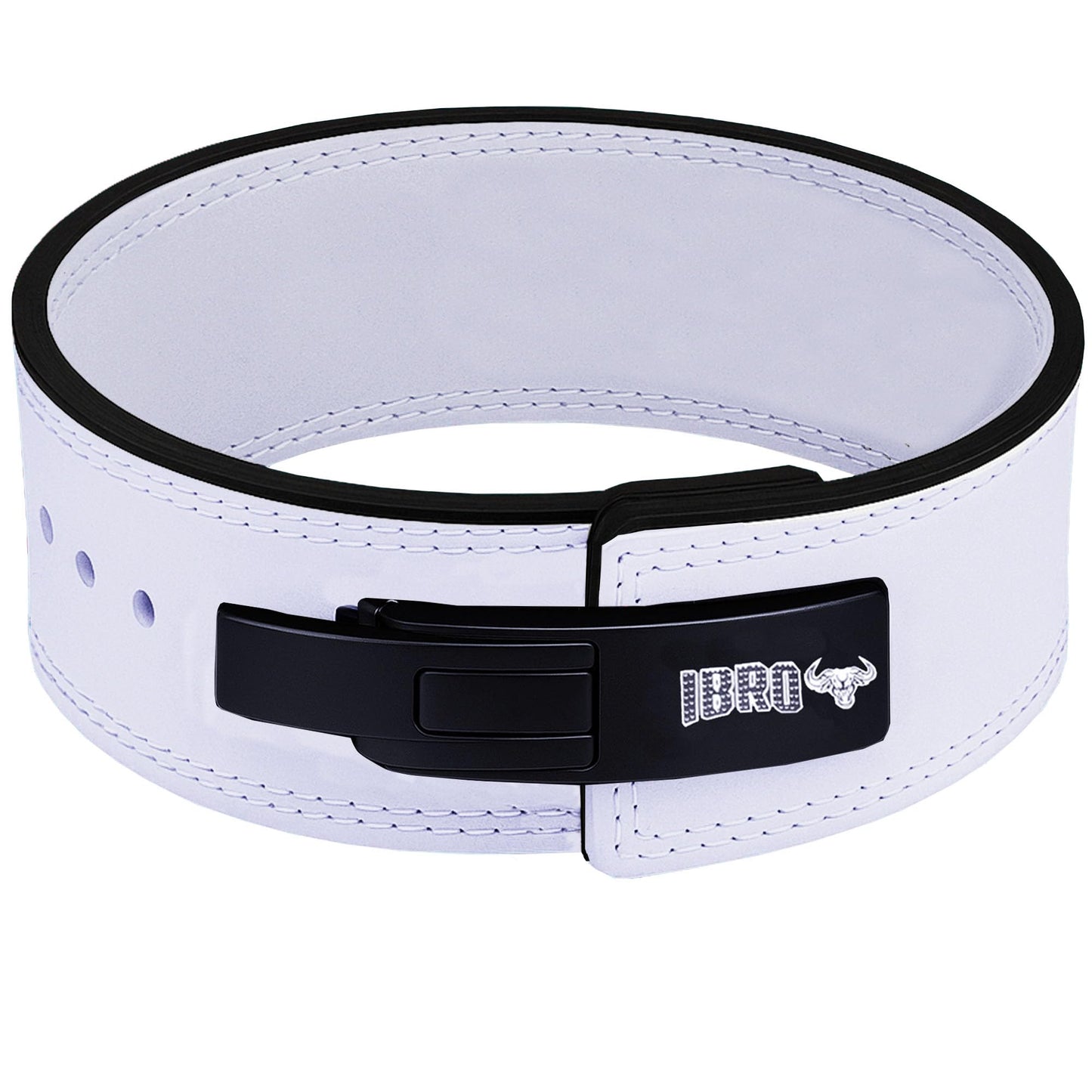 IBRO Powerlifting Lever Gym Belt – Power 10MM Extreme Heavy Duty Genuine Leather Belts - Squats Deadlifts Bodybuilding Weight Lifting IPF Power Lifting Strongman for Men 10mm AllWhite XL