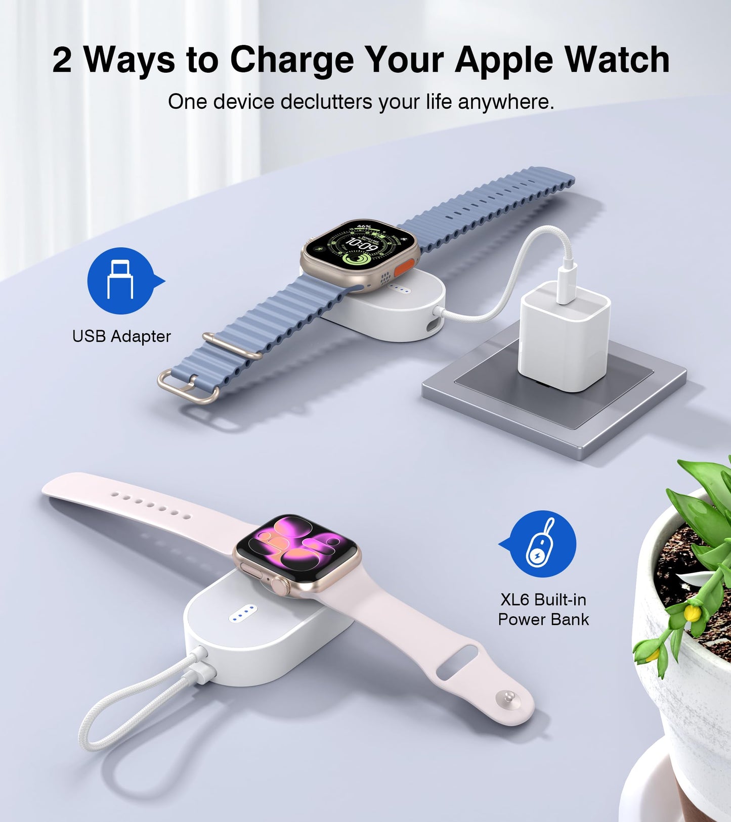 2026 Updated Wireless iWatch Charger,1200mAH Magnetic Power Bank for Apple Watch,Portable Fast iWatch Charging with Cable,Travel Watch Charger for Apple Watch Series 11/10/9/8/UItra/7/6/5/4/3/2/SE